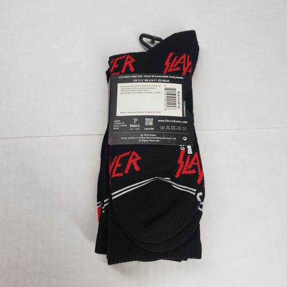 Perri's Socks Slayer Crew Socks 3-Pair Mens 7-12 Licensed Black Red Goth Metal - Picture 2 of 10
